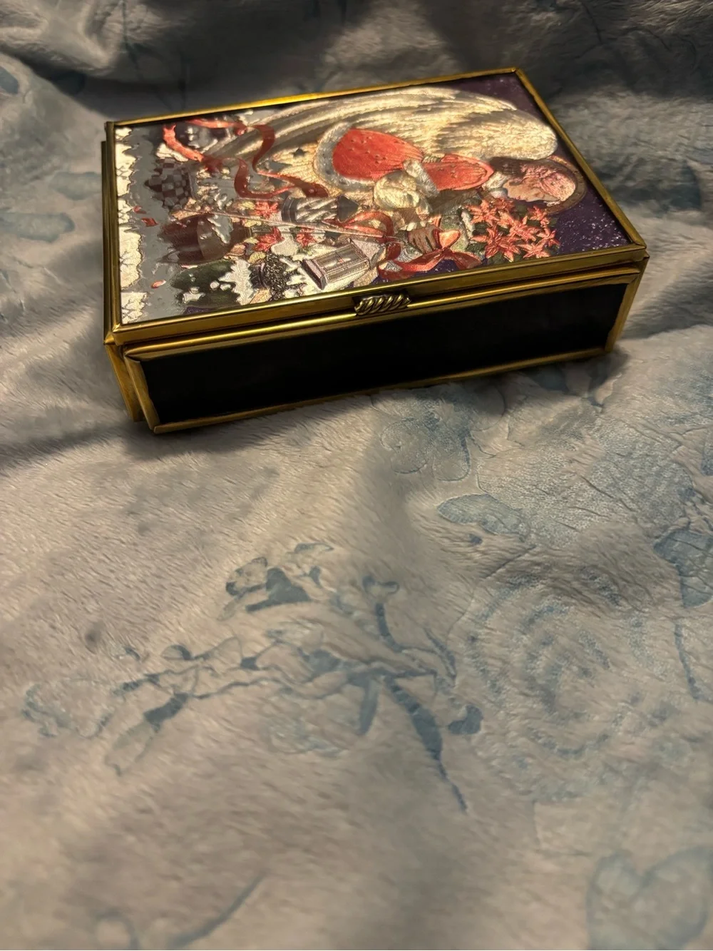 Angel Holiday Glass and Metal Trinket Box